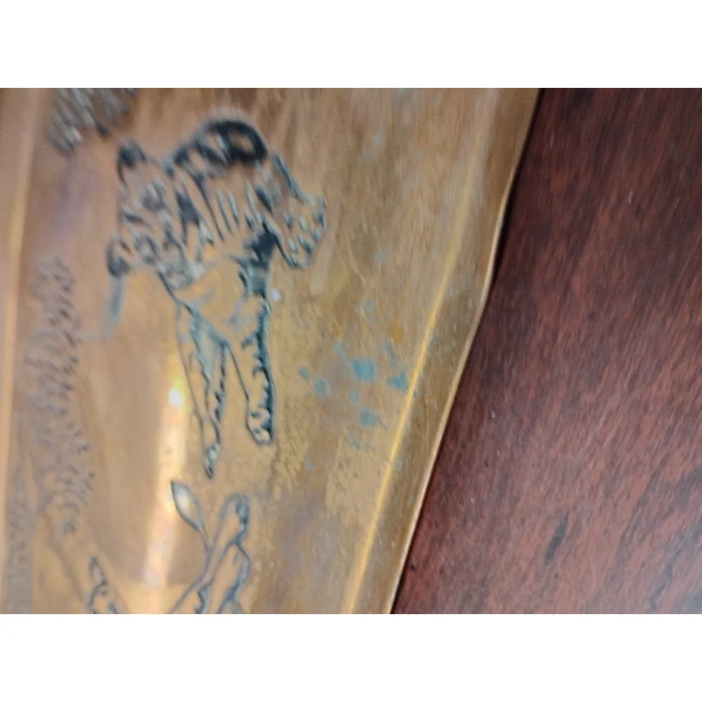 Vtg 18‎ Inch Copper Tray With Handles And Etched Lions Wildlife In Africa